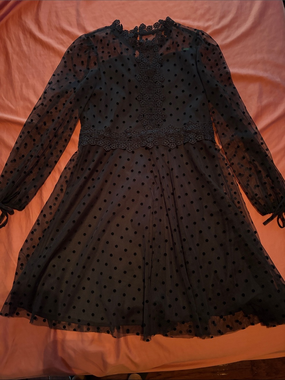 Rare edition, girls size size 14 dress Black Polka Dot Lace Trim Dress